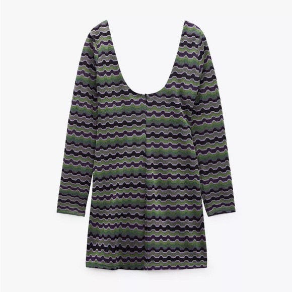 NWOT Zara Sparkle Geo Stripes Zig Zag Pattern Mini Dress S Purple Green - Picture 5 of 15